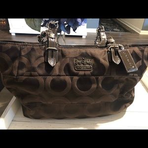 Brown satin Coach tote